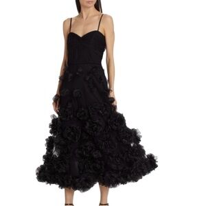 NEW Marchesa 3D Black Floral Rose-Embellished Tulle Cocktail Gown Sz 6